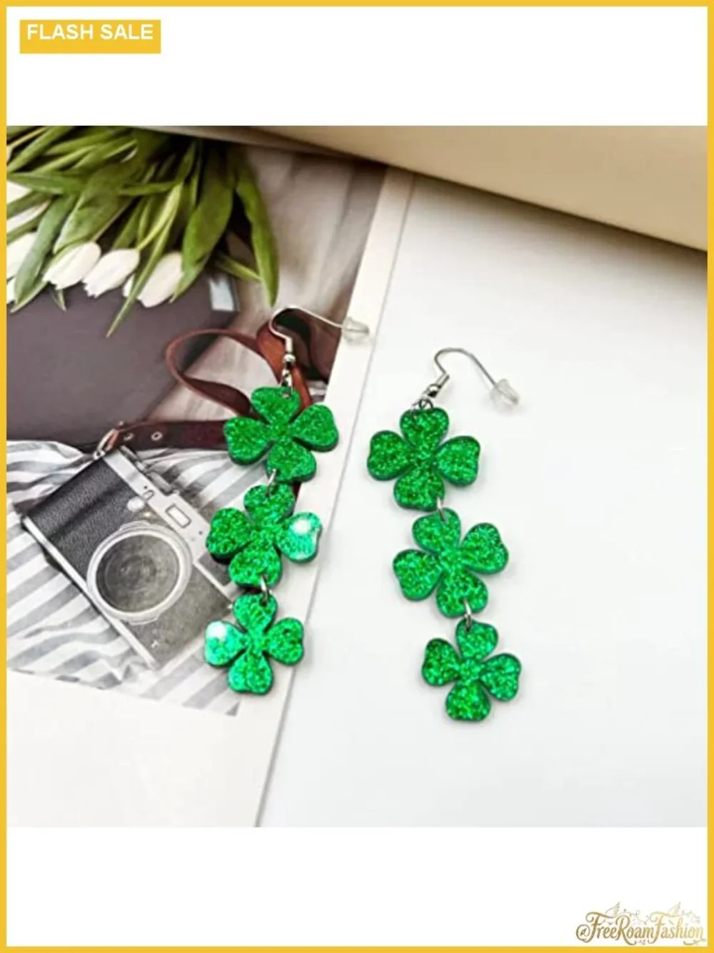 Shamrock Acrylic Dangle Earrings French Wire Irish Festival